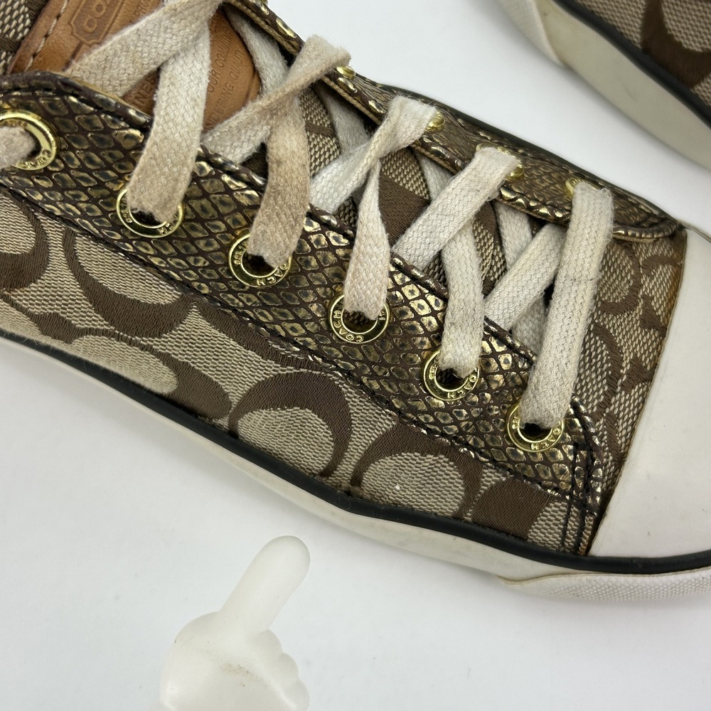 Coach Shoes Womens Size 7.5B Gema F0007 Gold Signature Canvas Lace Up Sneakers - Picture 7 of 16